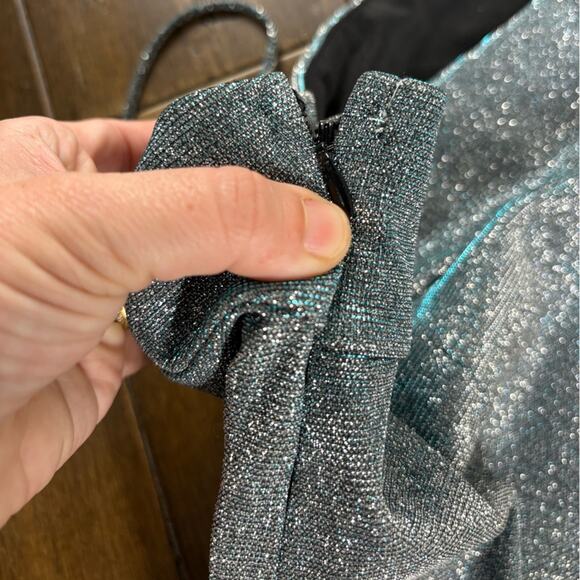 Size S Urban Outfitters Metallic Silver Tinsel Mini Dress Thin Straps y2k Square - Picture 13 of 13